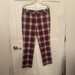 Lands' End Red and Cream Plaid Slim Leg Trousers
